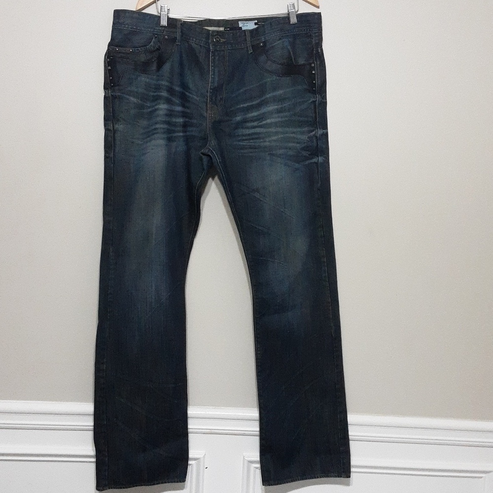 Projek Raw jean men's 40 straight legs leather trim distressed Y2k Loose Rodeo
